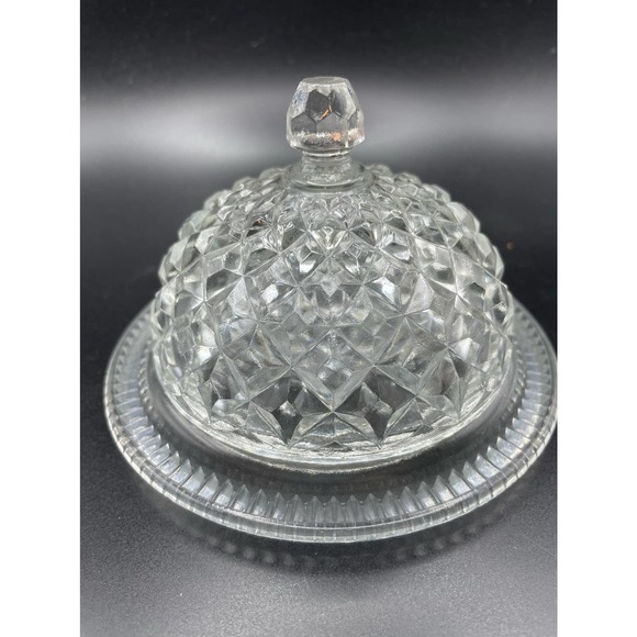 Antique Flint Glass Diamond Block Covered Butter / Jam Dish - Picture 1 of 4